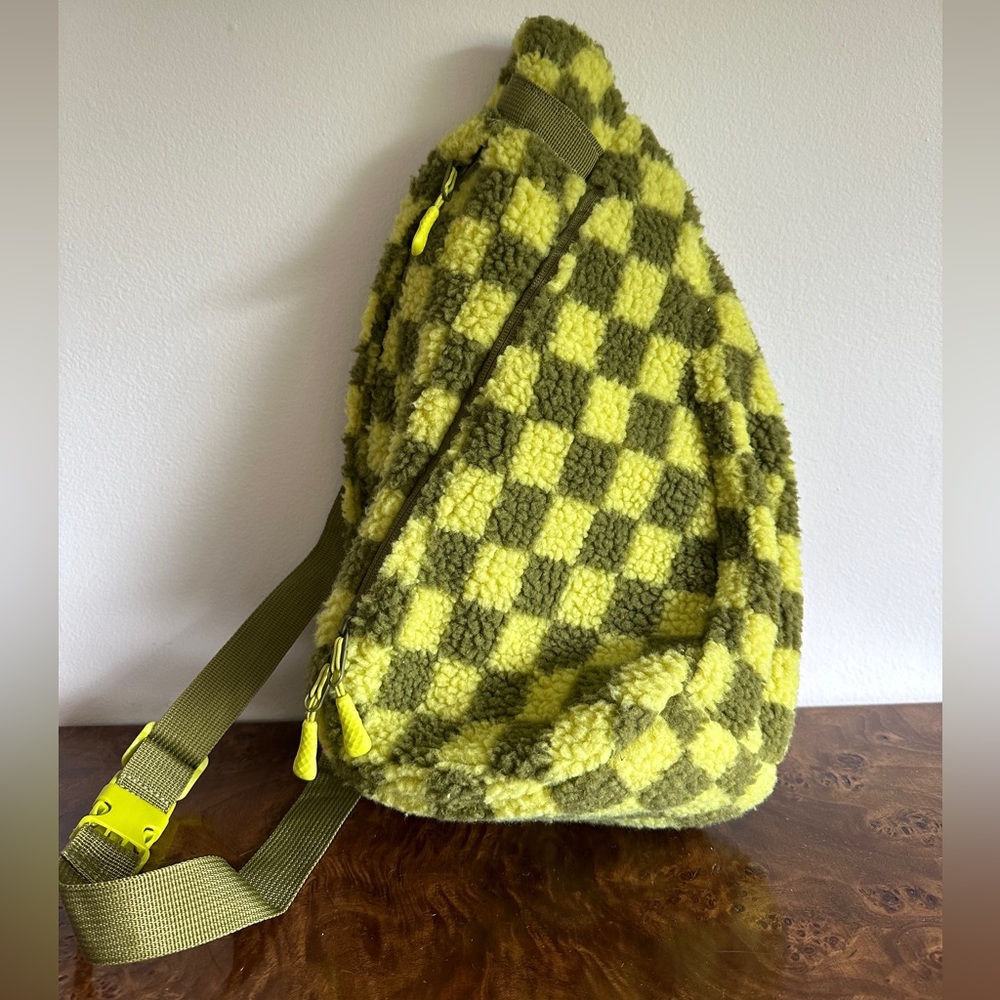 Green Checkered Fleece Crossbody Bag